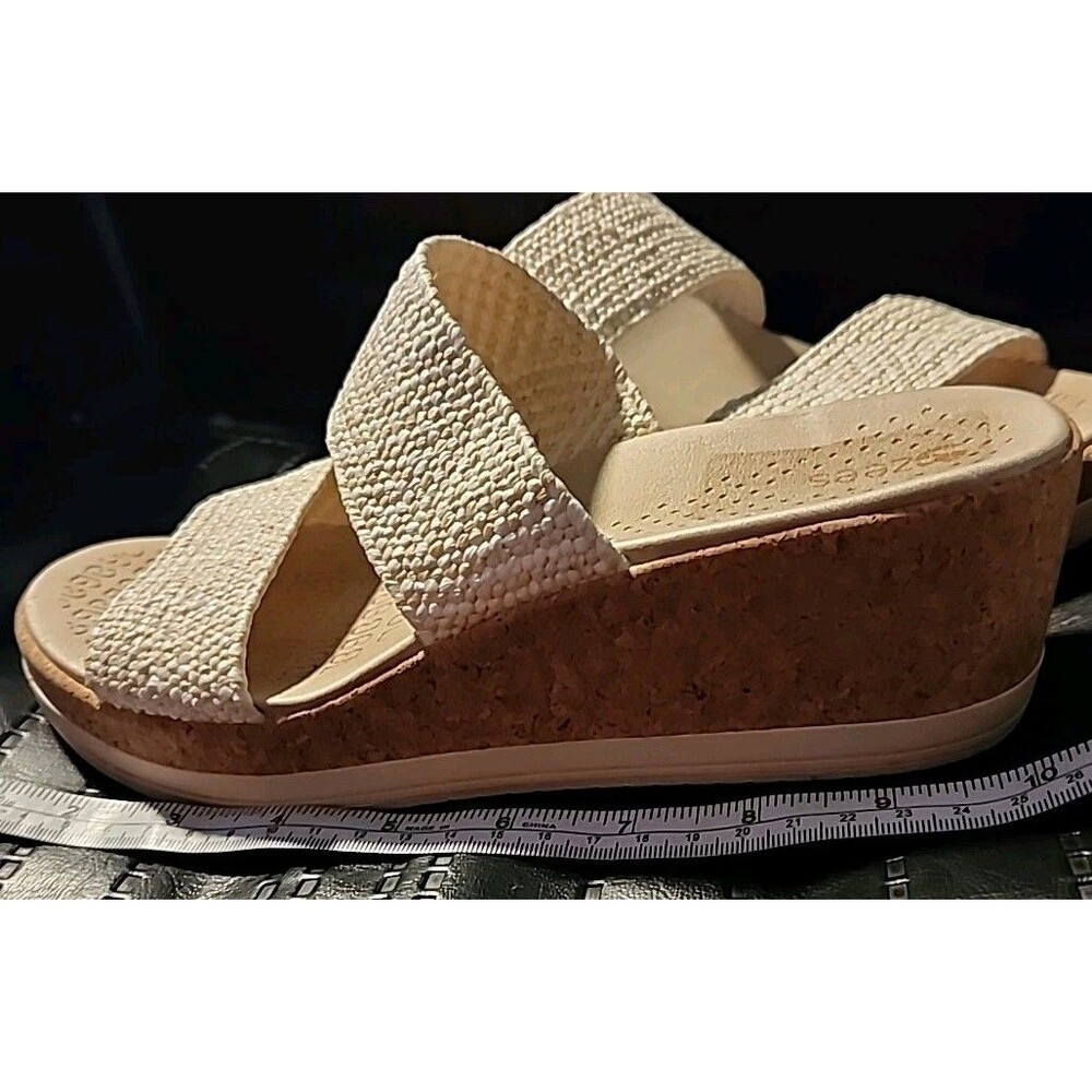 Bzees Slide Sandal 9M Resort White/Tan Wedge Slip On Comfort Washable Cork *READ - Picture 8 of 9